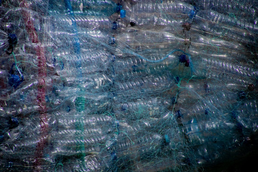 plastic bottles wrapped in a net