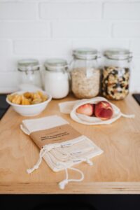 a zero-waste kitchen with jars and reusable bags